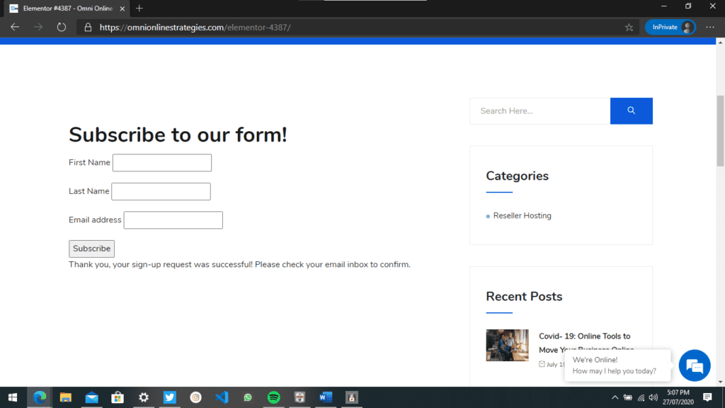 Sample Test Email Form
