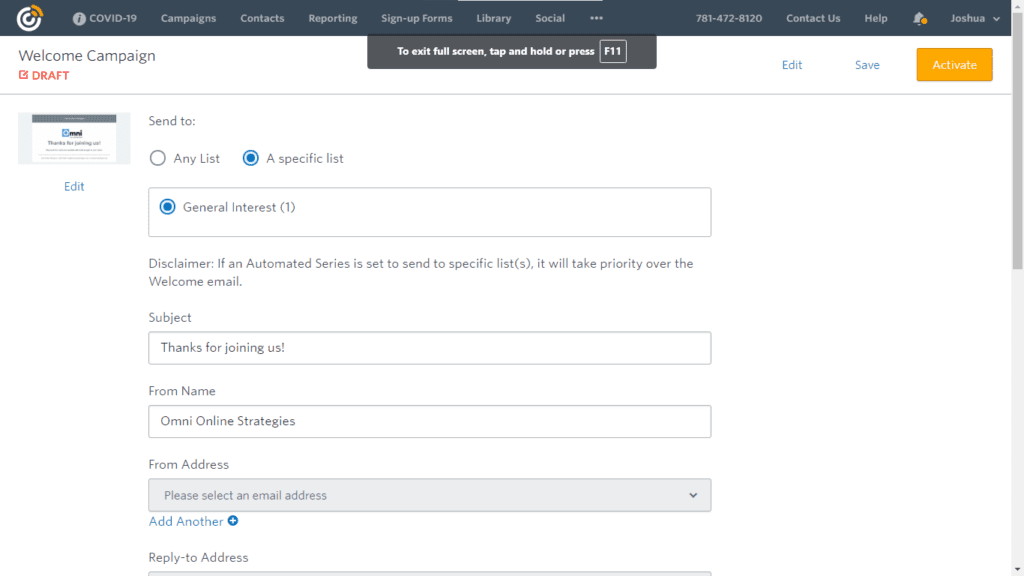 Constant Contact Tracking and Triggers