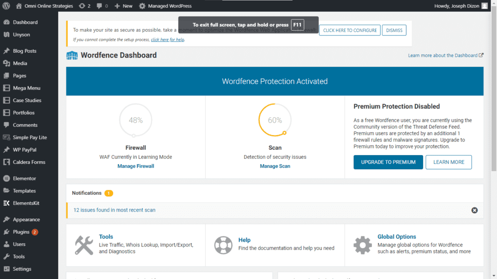 Wordfence Dashboard