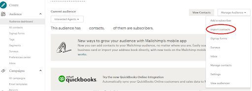 Importing contacts in Mailchimp