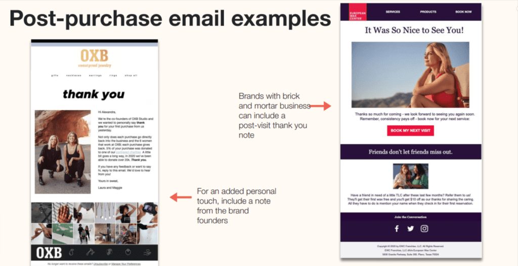Post purchase email design example