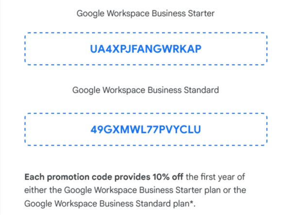 Google Workspace 10% Off codes