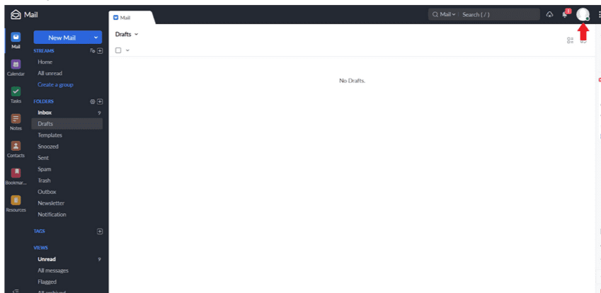 Purchasing mail account Zoho dashboard screenshot
