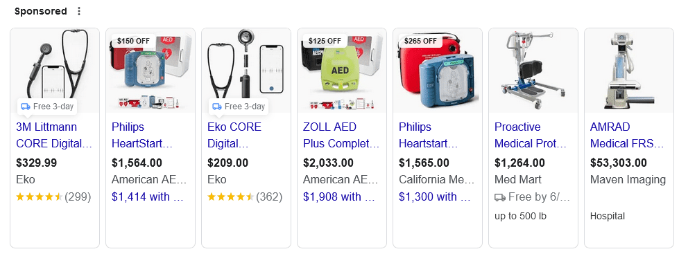 A photo that shows retargeting PPC ads, advertising medical equipment